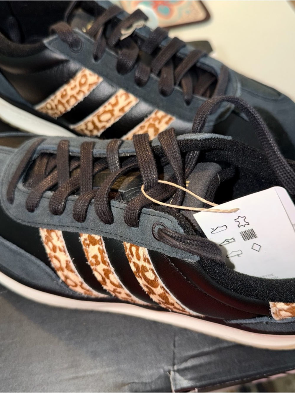 adidas Run 70s 2.0 Sneakers - Black with Tan Sole and Leopard Accent - Picture 4 of 8